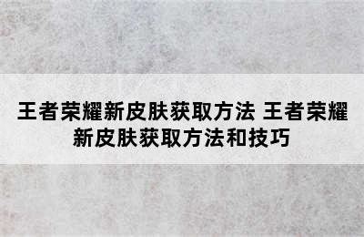 王者荣耀新皮肤获取方法 王者荣耀新皮肤获取方法和技巧